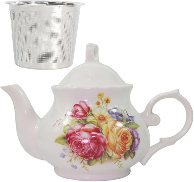 Klassica Vintage British Royal Style Ceramic Teapot, Large Teapot 30OZ Perfect for Daily Meetings (Red, Large)
